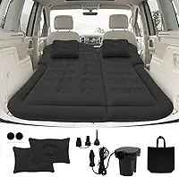 Colchão de ar para carro – Colchão inflável SUV para carros, trailers, caminhões, banco traseiro, cama de acampamento portátil, tapete de dormir com colchão de ar flocado para viagens de veículos