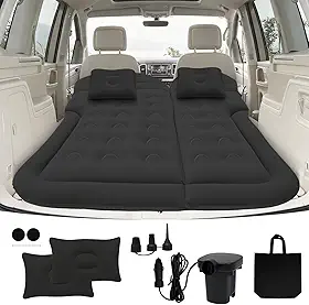 Colchão de ar para carro – Colchão inflável SUV para carros, trailers, caminhões, banco traseiro, cama de acampamento portátil, tapete de dormir com colchão de ar flocado para viagens de veículos