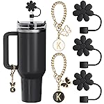ANLABESY Compatible with Stanley Cup Accessories, 3PCS Black Straw Toppers for Stanley Cup Straw Cover Cap, 2PCS Cute Letter for 30&40 Oz Tumbler with Handle(K)