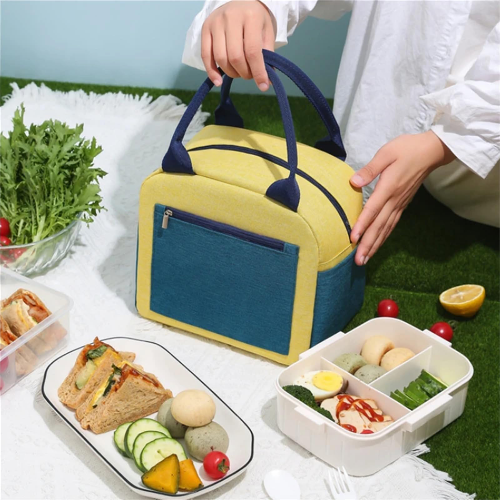 Bolsa De Almuerzo Bolsa de almuerzo portátil for mujer, bolsa de caja de almuerzo con aislamiento térmico, bolso enfriador, bolsa Bento impermeable, bolsos de hombro for comida de oficina, 2 uds. Para