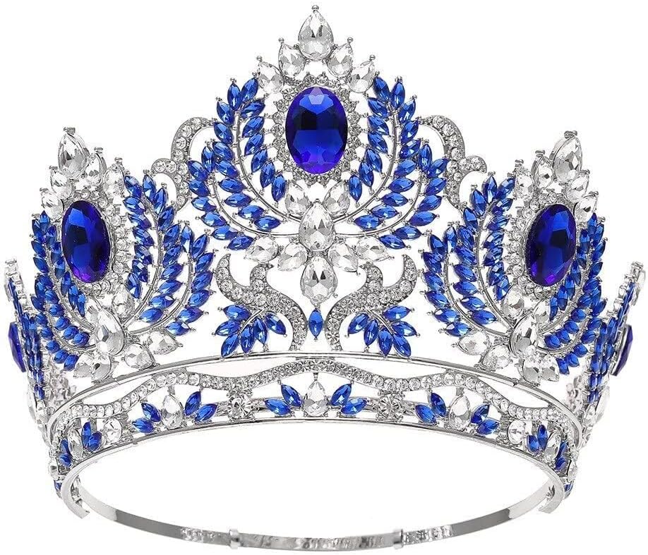 Crystal Round Wedding Tiara for Women – Silver Blue Queen Crown Beauty Pageant Diadem Bridal Hair Accessories(Silver Purple)