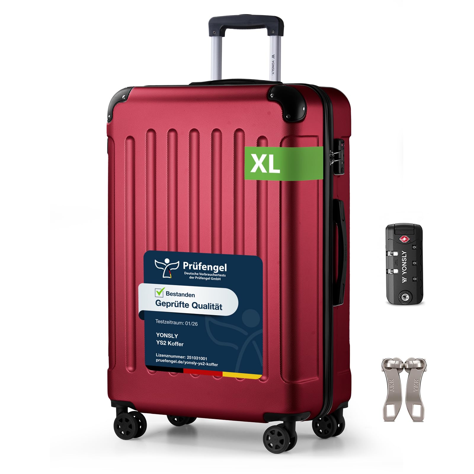 YONSLY Trolley Koffer Set, Reisekoffer, Rollkoffer Handgepäck, Kabinkoffer Suitcase, Gepäckset mit 360° Rollen, Hartschalenreisekoffer, Zahlenschloss, Gummigriff