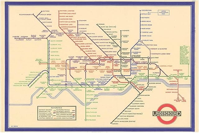 Vintage London Tube Map 1933 Wall Art Poster A4 & A3 size 250gsm Gloss Borderless print (A4)