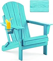 Vista 27 de Silla Adirondack plegable con textura de madera, sillas de patio resistente a la intemperie, silla de exterior, silla de césped con soporte