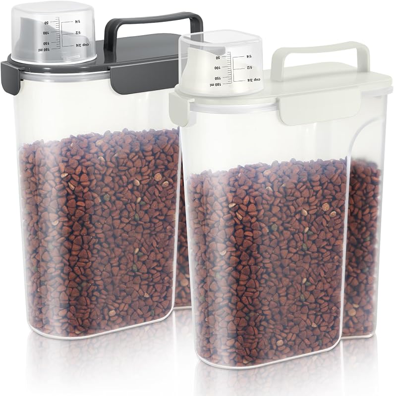 Recipiente hermético para armazenamento de ração de cães e gatos LEAWALK com bico grande e copo medidor, 5 L, Pacote com 2
