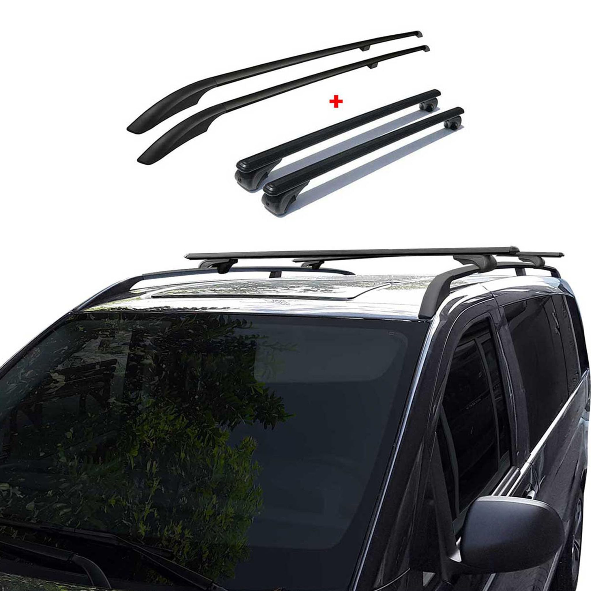 Lot de 2 barres de toit en aluminium anodisé - Compatible avec VW Caddy L1 2003-2015 - Noir