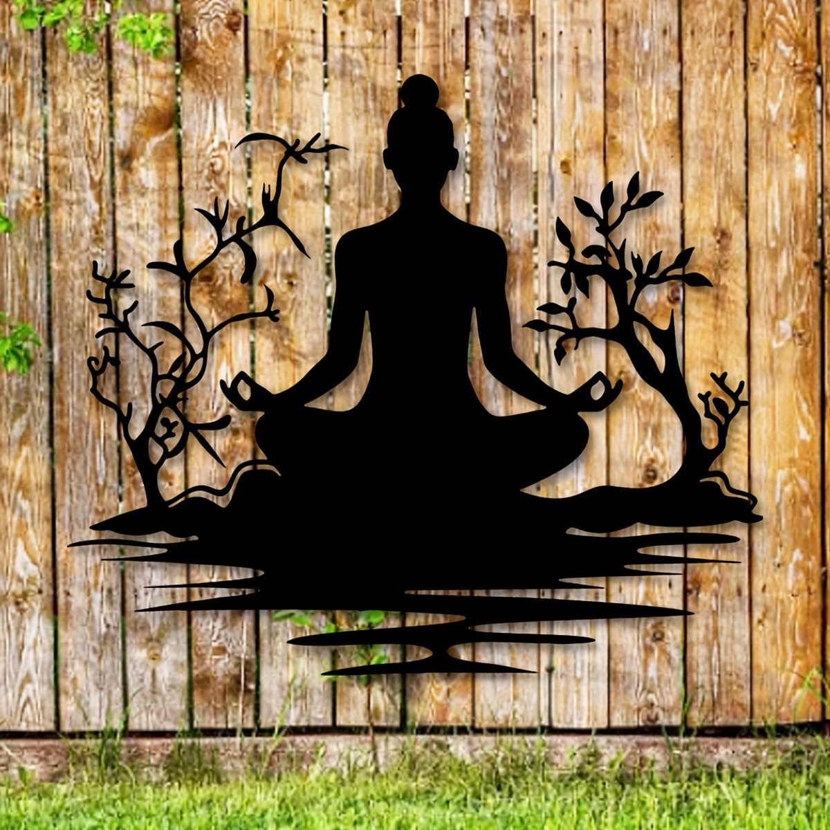 Decoración de pared abstracta contemporánea de metal, estatua de Buda para meditación zen, arte de 15.7 x 14 pulgadas, chakra para yoga y espacios, escultura para exteriores/interiores, hogar, of