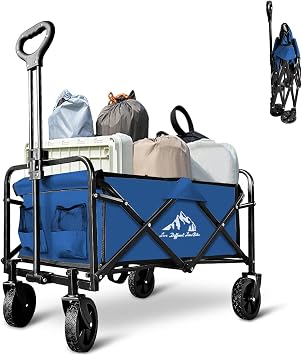 Collapsible Utility Cart Folding Wagon, 320lbs Capacity Lightweight Rolling Cart with Quiet Wheels, Quick-Fold Design for Camping, Shopping, Ourdoor Use, Blue