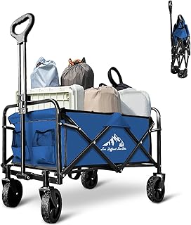 Foldable Wagon Cart, Collapsible Wagon Cart with Heavy Duty Wheels, 220Ibs Portable Folding Utility Wagon for Groceries, Beach, Camping, Outdoor Activities, Blue