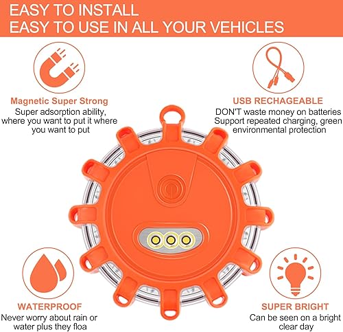 Miniatura 6 de Tobfit Luces LED recargables por USB, luces de emergencia, advertencia en carretera, faro de seguridad para automóvil, kit de luces intermitentes