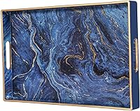 Vista 13 de Zosenley Bandeja decorativa, bandeja de plástico de mármol con asas, bandeja rectangular de tocador y bandeja de servir para baño, cocina, otomana