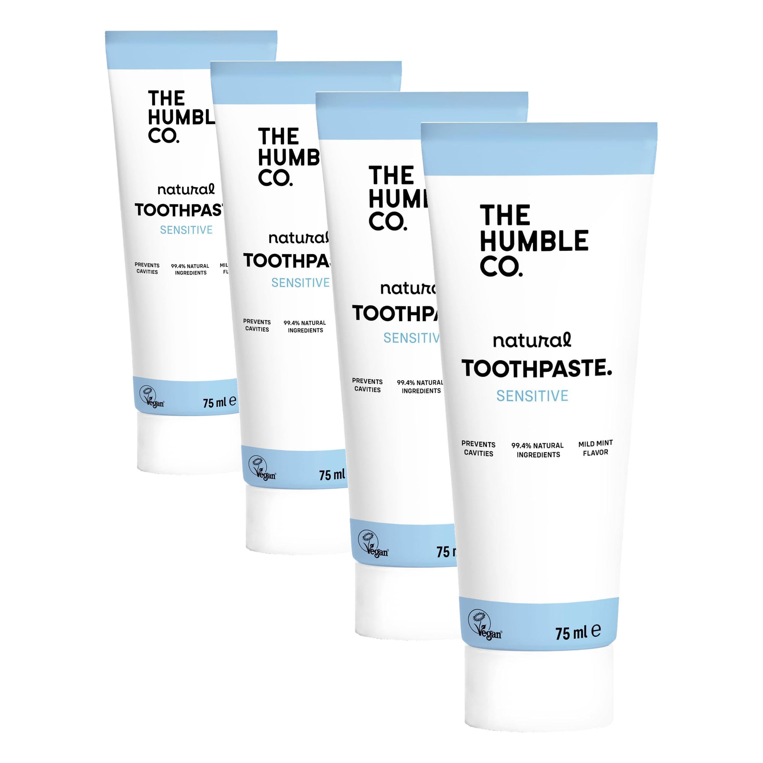 The Humble Co. Toothpaste Adult Sensitive 75 ML Hassas Dişler için Diş Macunu 75 ML, Hassas dişler için özel olarak tasarlanmış diş macunu - diş minesini yatıştırır, korur ve güçlendirir (4 paketi)