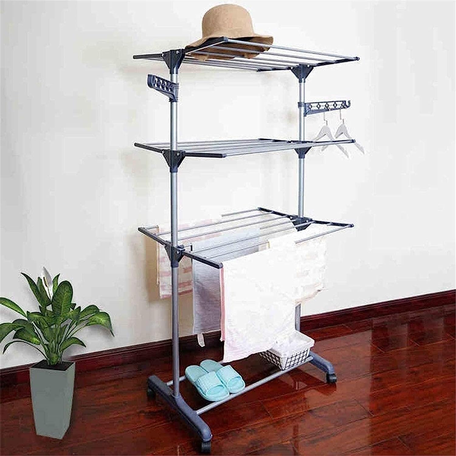 Hanging Clothes Rack Towel Rack Floor Movable Folding Drying Rack Balcony Indoor Multi-Layer Drying Rack