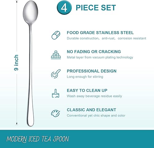 Miniatura 2 de Cucharas de mango largo para té helado de Hiware 9 pulgadas Cuchara de café de helado Cucharas de acero inoxidable para cóctel conjunto de