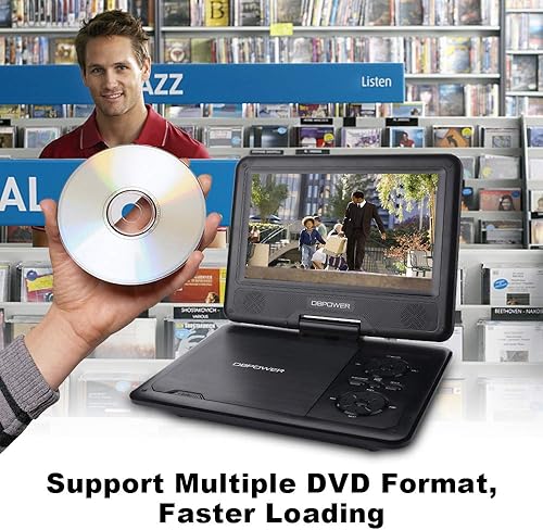 Miniatura 3 de 【Actualizado】Reproductor de DVD portátil DBPOWER con pantalla giratoria HD de 9.5 pulgadas, compatible con tarjeta SD/USB/CD/DVD con entrada y