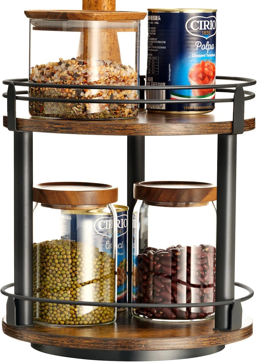 Creso hom Lazy Susan Organizer 2 tier Rotating Spice Racks, Lazy Susan 360 Degree Turntable Spice Holder Rack for Cabinet and Kitchen Countertop, Rustic Brown