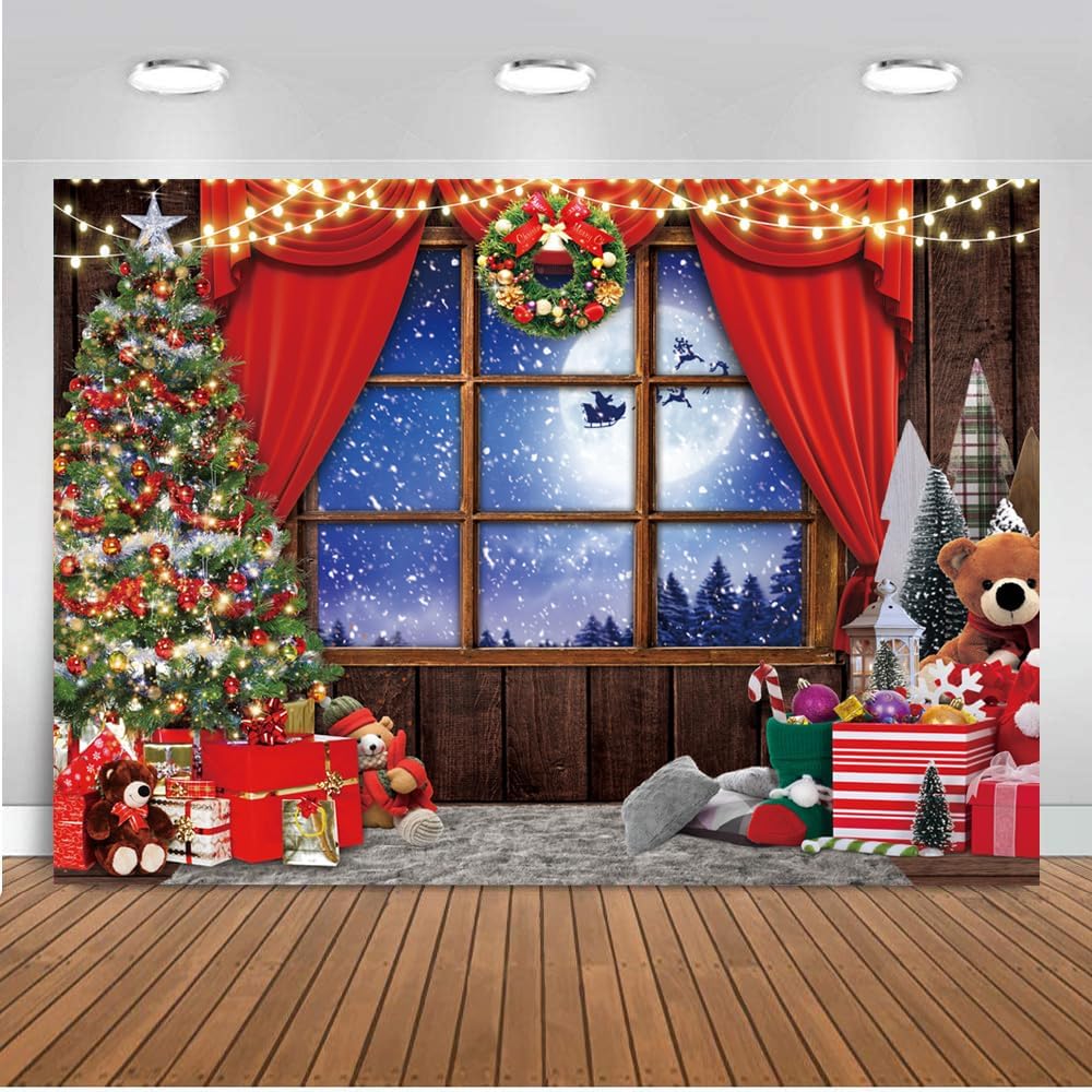 10X8FT Winter Christmas Window Backdrop Red Xmas Party Decoration Banner Studio Prop Pictures Background DH-803