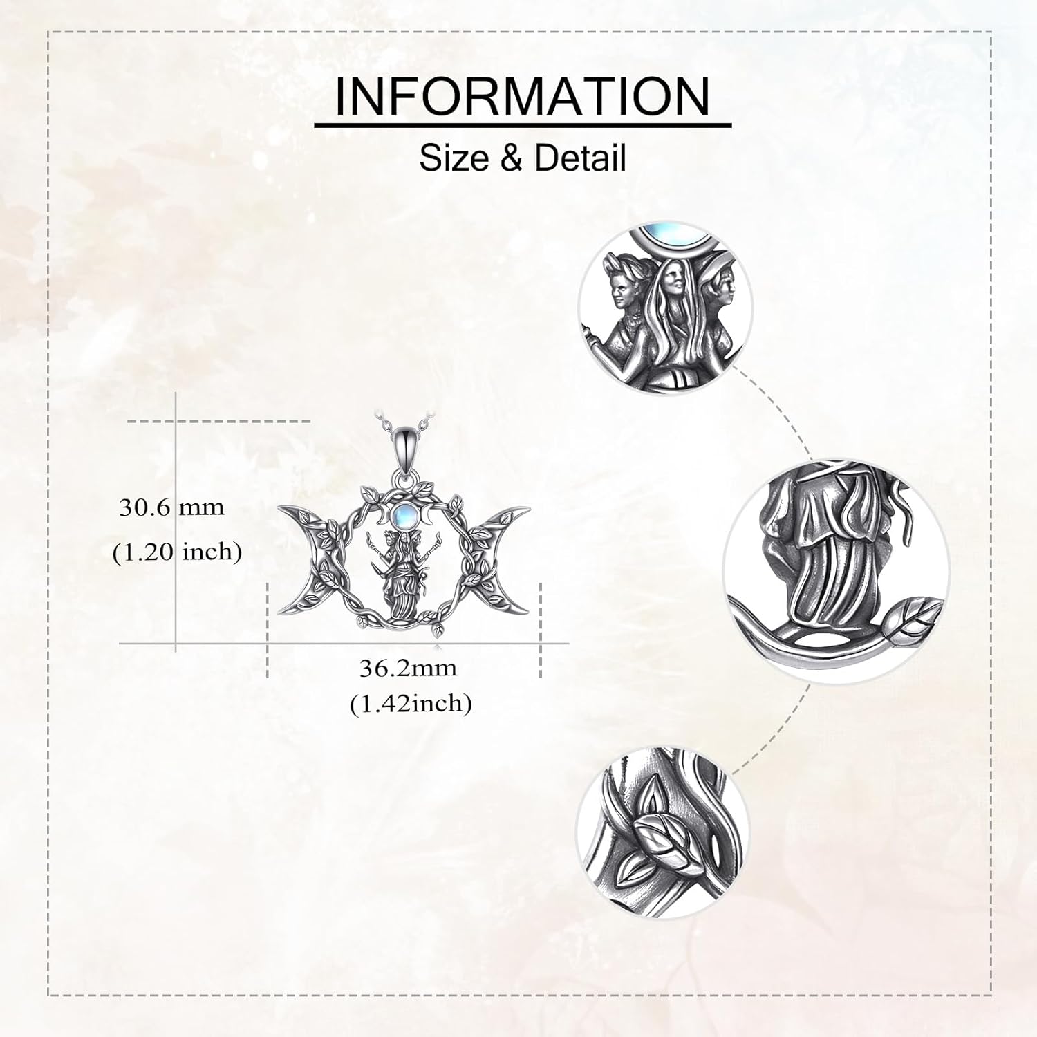 YAFEINI Hecate Necklace S925 Sterling Silver Triple Goddess Pendant Triple Moon Necklace Moonstone Jewelry Hecate Gifts for Women Female - Image 4