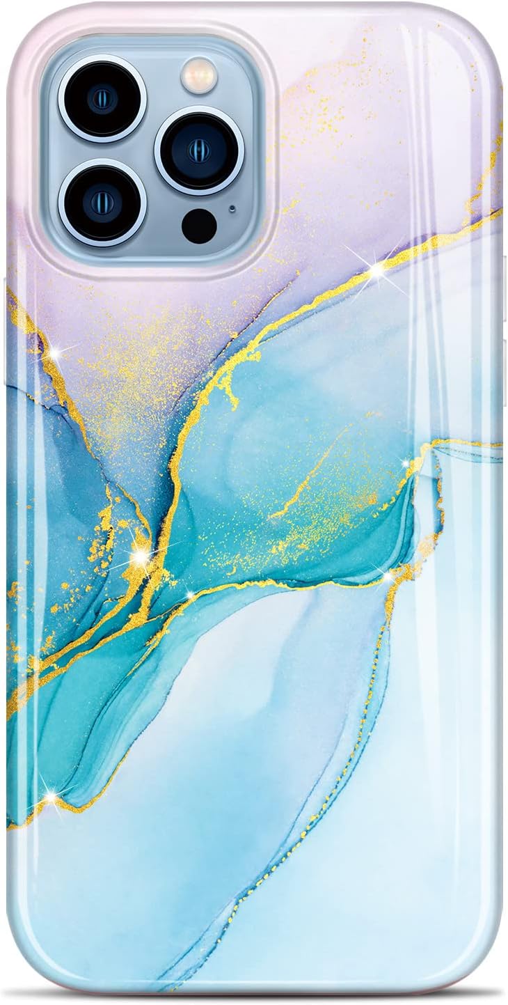 JAHOLAN Compatible with iPhone 13 Case Gold Glitter Sparkle Marble Design Clear TPU Bumper Shockproof Soft Silicone Cover Phone Case for iPhone 13 6.1 inch 2021 Green Purple