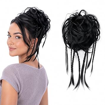 PRETTYSHOP XXL Hairpiece Hair Rubber Scrunchie Scrunchy Updos VOLUMINOUS Wavy Messy Bun black #1 G1D
