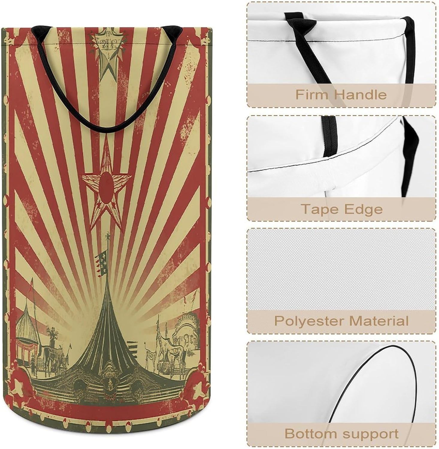 Vintage Circus Background Laundry Basket Large Foldable Laundry Hamper with Handles Freestanding Collapsible Clothes Basket Waterproof Portable Dirty Clothes Hamper for Bathroom 86L