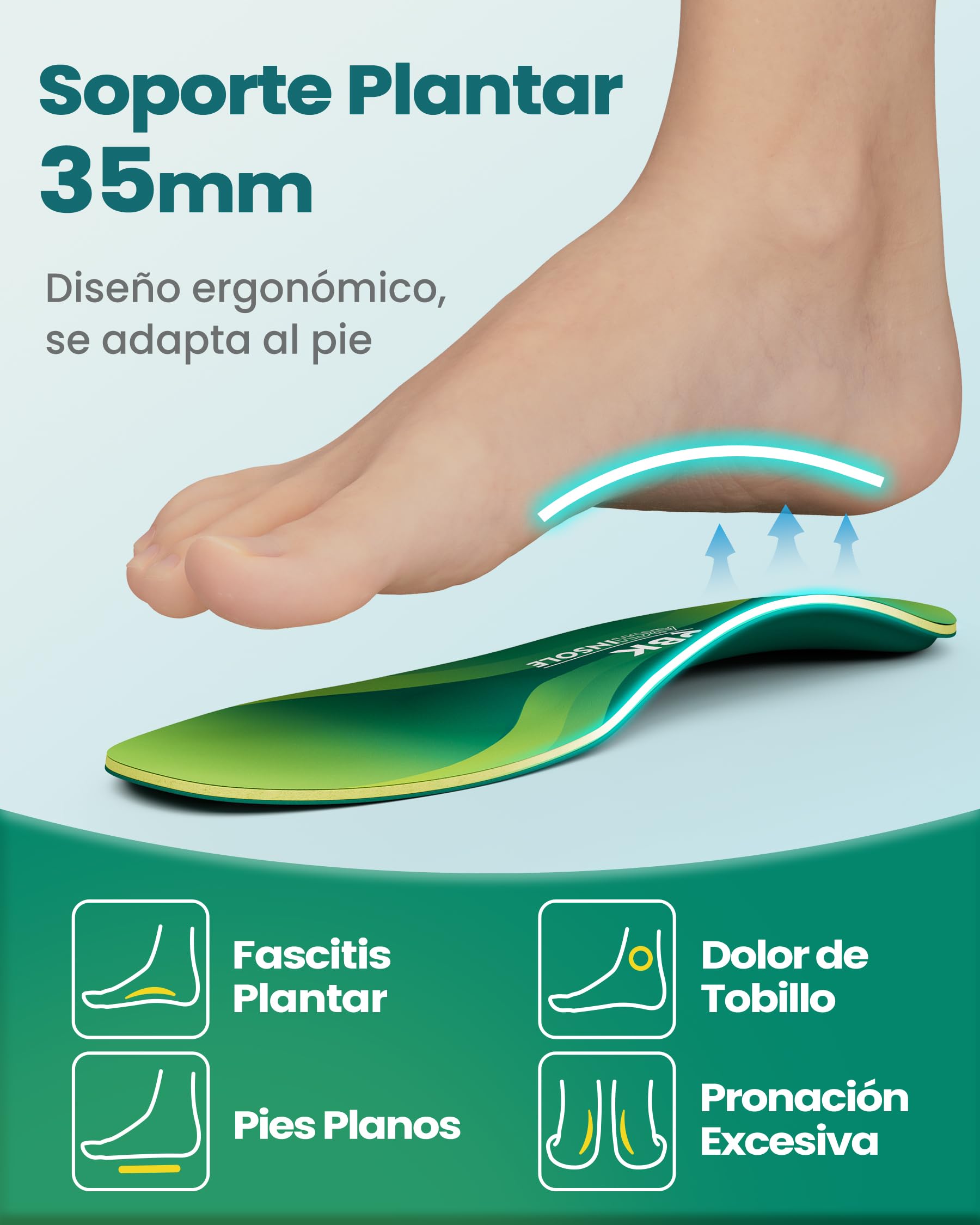 Plantillas ortopédicas QBK, plantillas de soporte de arco para tendinitis de Aquiles, soporte de arco para fascitis Plantar, pie plano, sobrepronación S