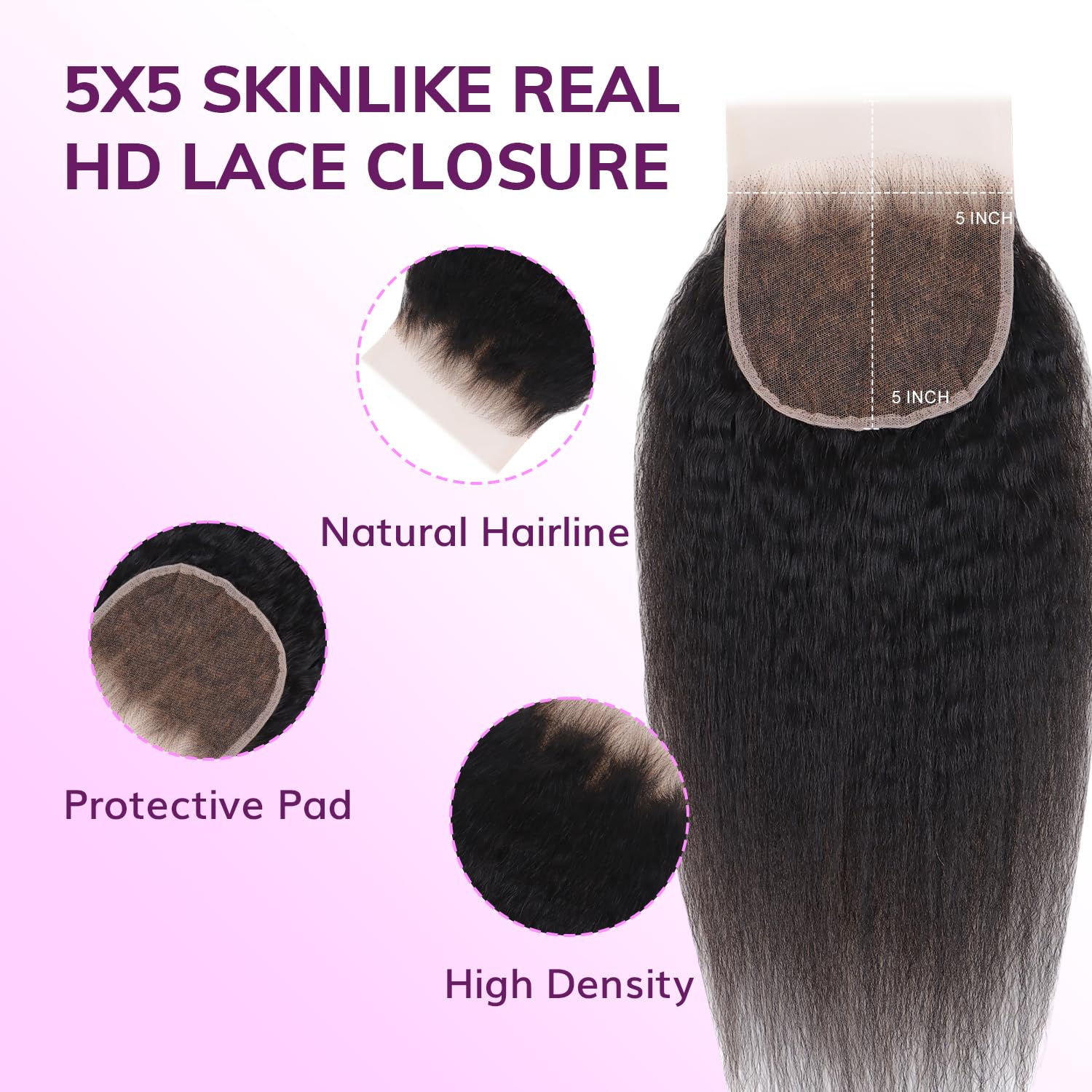 IDN BEAUTY SKINLIKE REAL HD 5X5 Lace Closure Human Hair Scalp-Simulating 0.1mm Ultra Thin HD Closure Pre Bleached Single Knots Pre Plucked Clean Natural Hairlin Natural Black KS 12 Inch