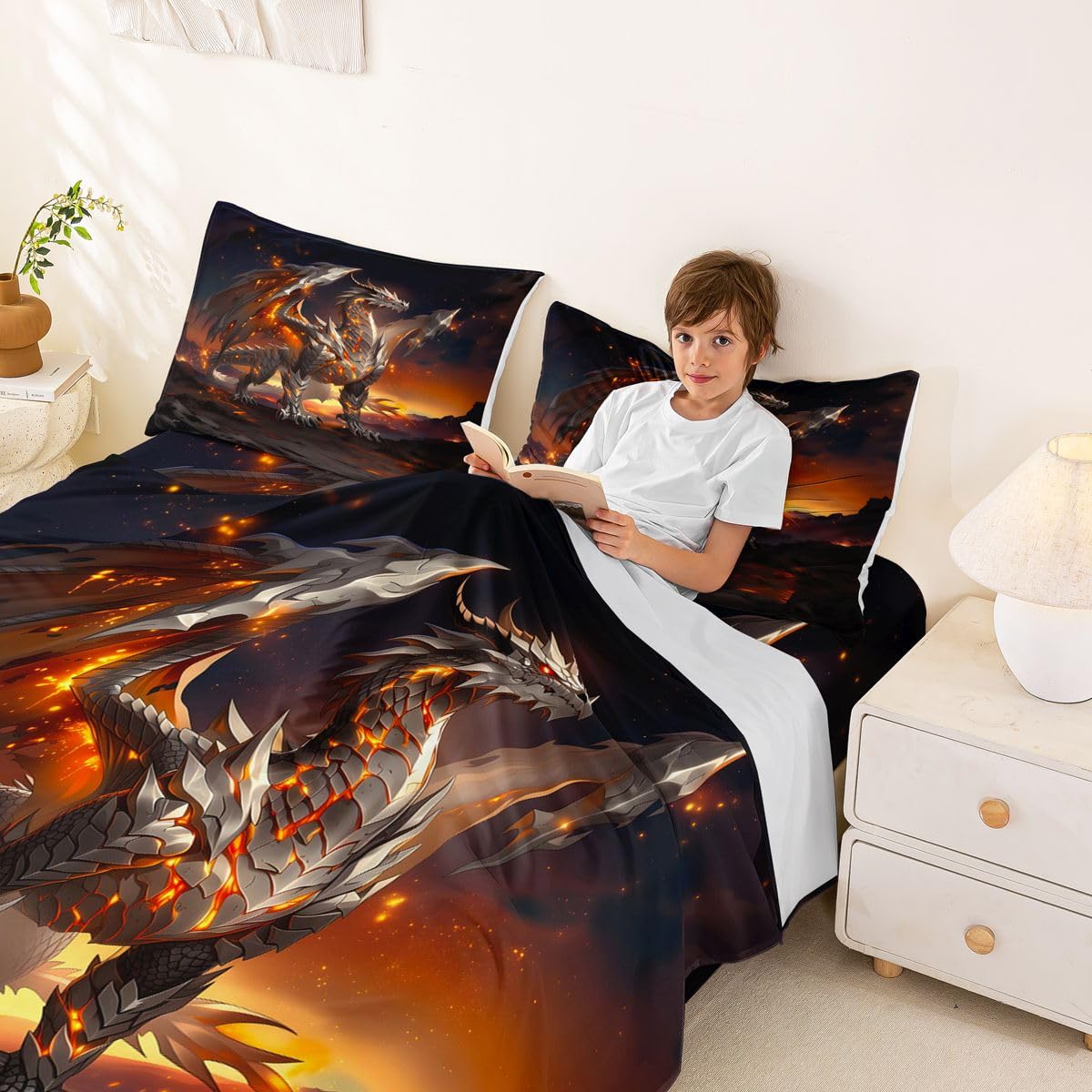 Loussiesd Zestaw pościeli smoka king size