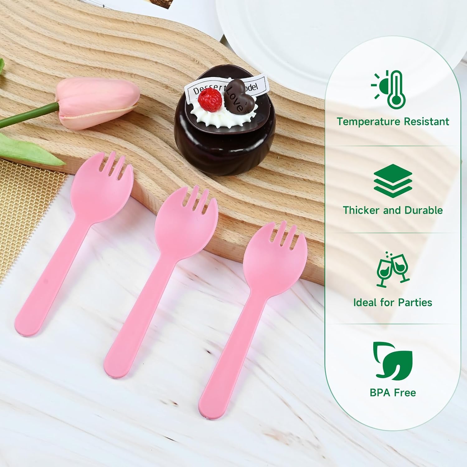 1000 Pack 4.5 Inch Mini Pink Plastic Disposable Spork Cutlery