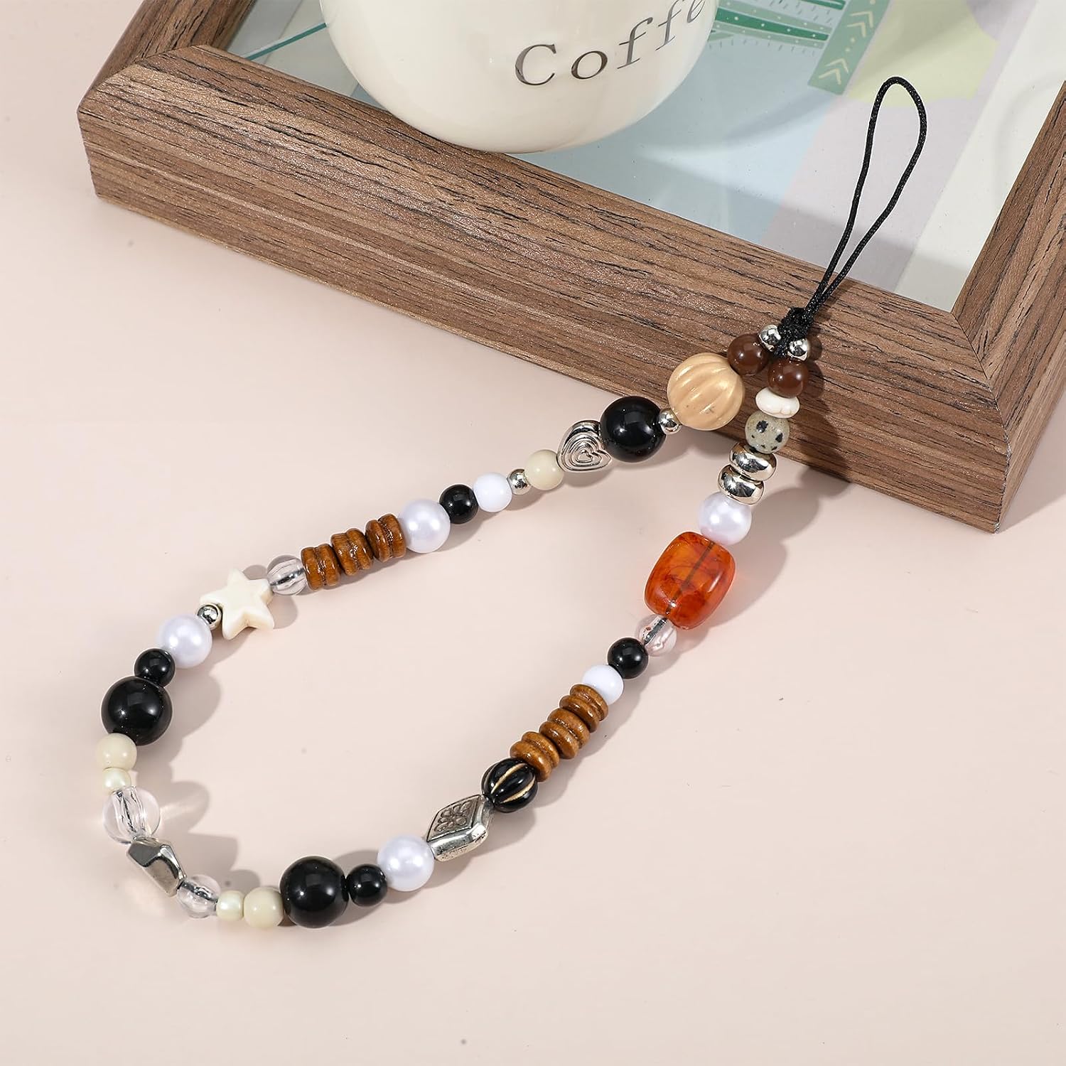 Ymapinc Beaded Camera Wrist Strap, Cute Bag Charm Chain, Phone Charm Strap, Lanyard Wrist Keychain Brown Bag Charms Brown Keychain, Lanyard for Keys Purse