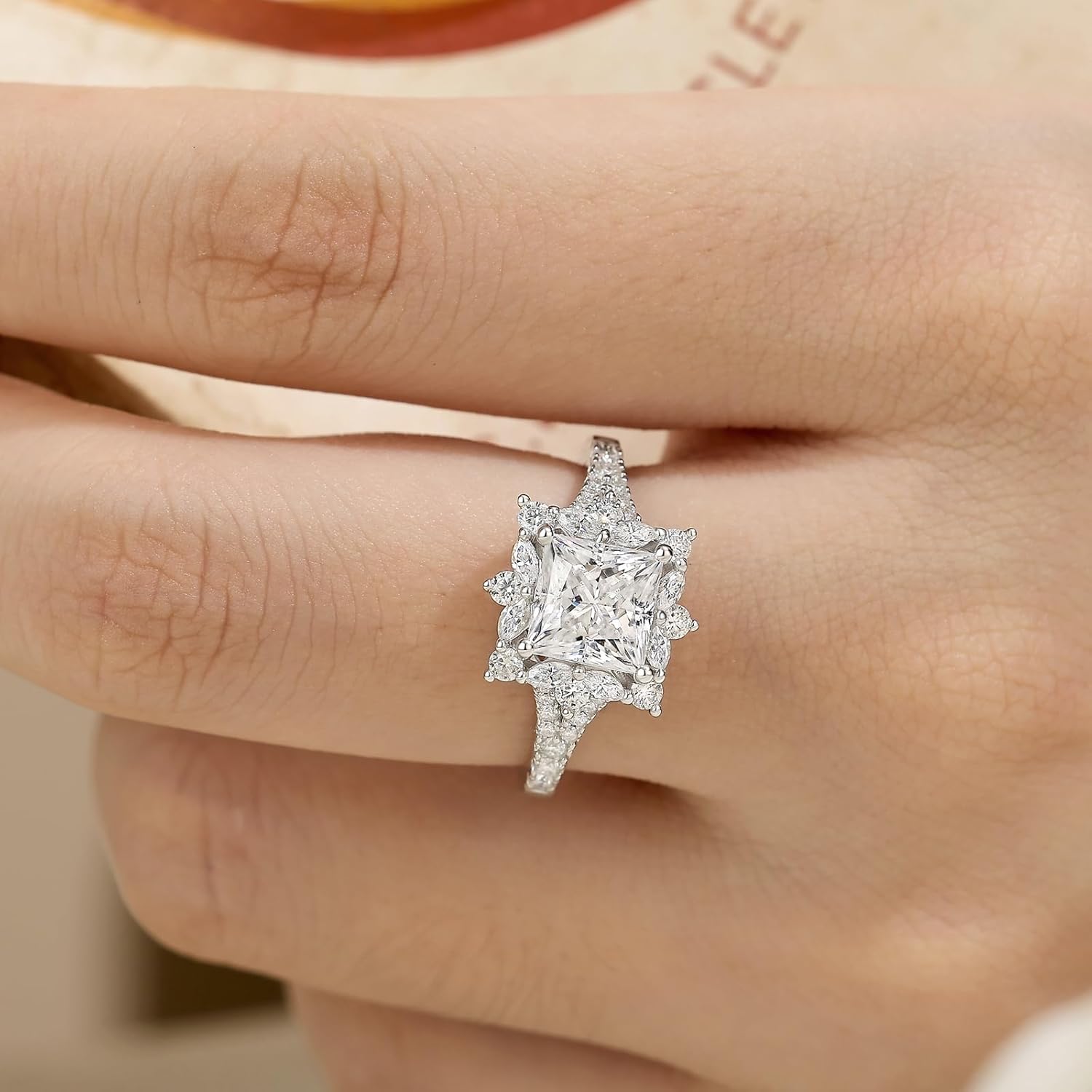 Moissanite Princess Halo Engagement Rings for Women Vintage Wedding Ring 925 Sterling Silver Sz 5-10 - Image 2