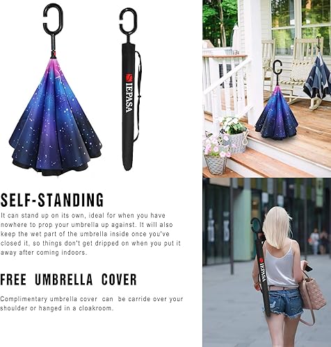 Miniatura 5 de SIEPASA Paraguas Invertido Reverso de 4956 Pulgadas, Doble Toldo Extra Grande Ventilado Resistente al Viento Impermeable Paraguas de Golf Tipo