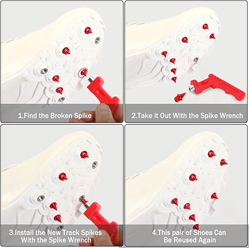 Miniatura 4 de JULMELON Picos de acero al carbono de 14 de pulgada, 60 picos de carbono más ligeros con llave de punta para zapatos de pista, carreras de campo de