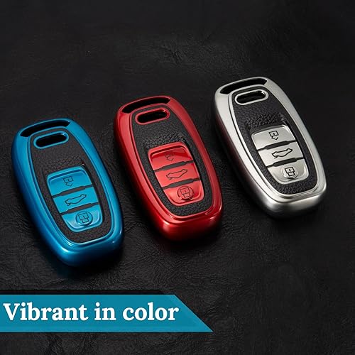 Miniatura 8 de Funda para llavero Audi con llavero de cuerda trenzada de metal, carcasa de TPU suave mejorada para llavero A3-A8 Q5 Q8 R8 RS4-RS7 S4-S8 SQ5 (azul,