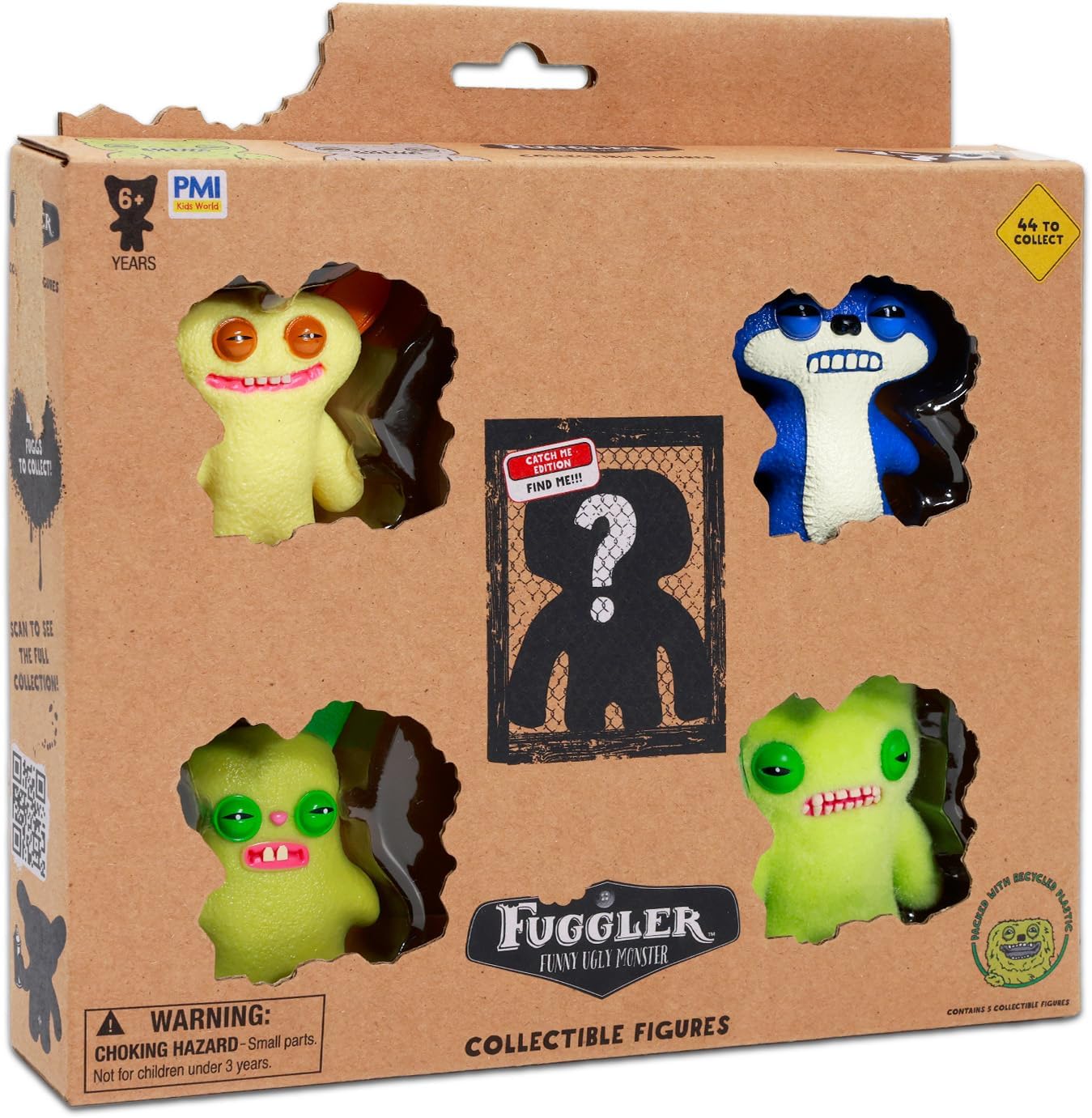 Fuggler Mini Figures 5 Pack - Bundle 5 Funny Ugly Monster Cupcake Topper Figurines Plus Stickers, More | Fuggler Party Supplies Set (Styles May Vary)