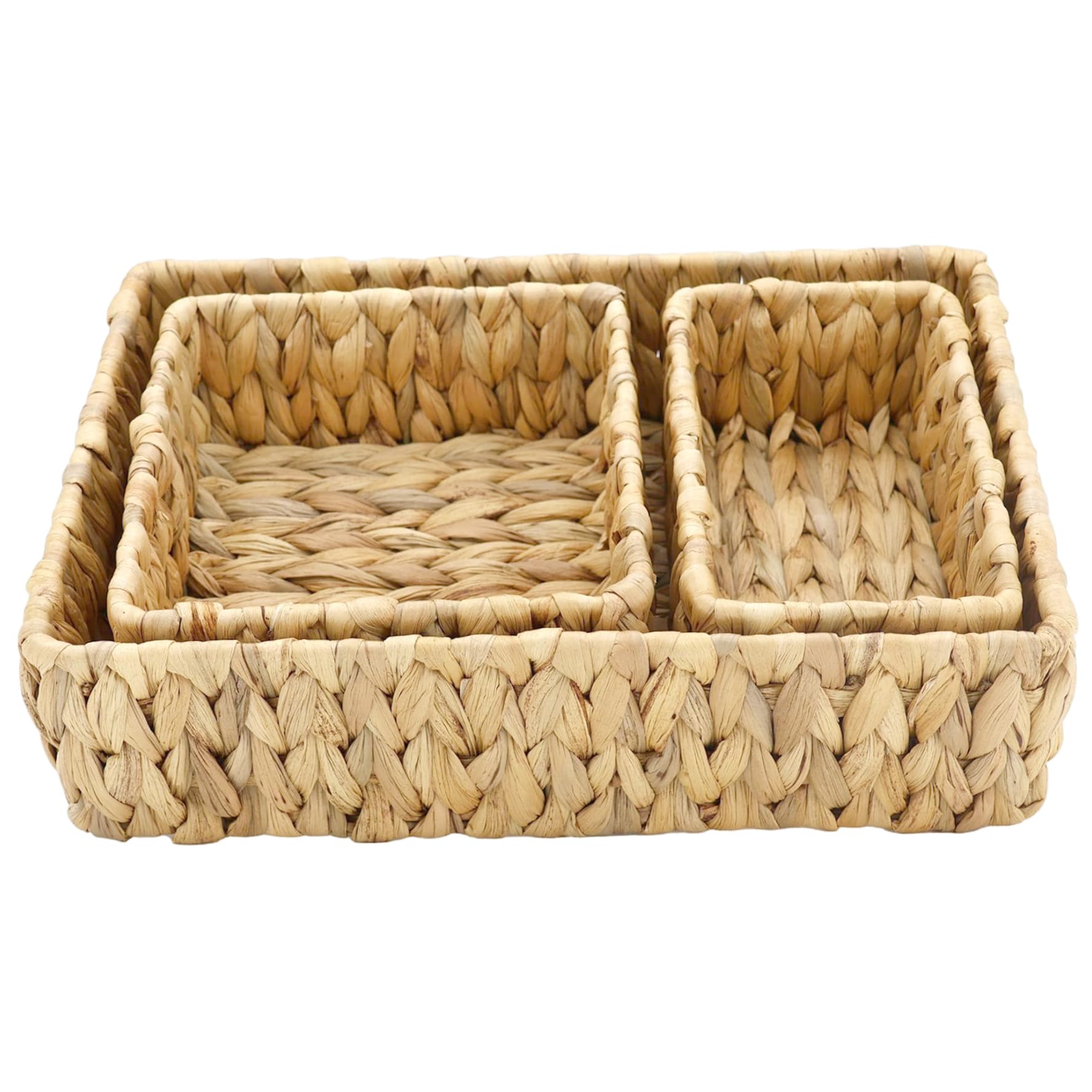 Panier de rangement jacinthe d'eau tressée lot de 3 organiseurs rustiques