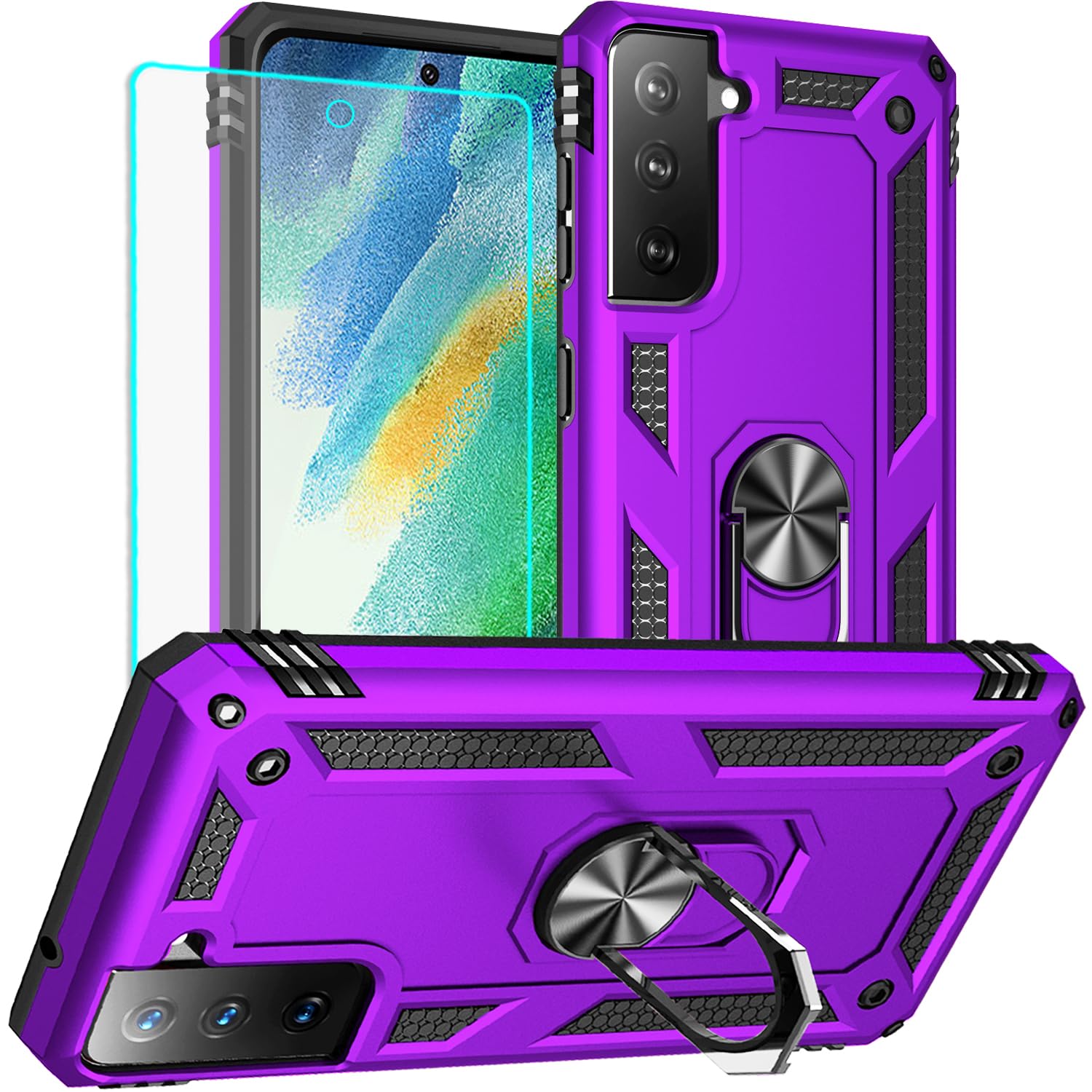 Yiakeng for Galaxy S21 FE 5G Case, Samsung Galaxy S21 FE 5G Case with HD Screen Protector, Military Grade Protective Cases with Ring for Samsung