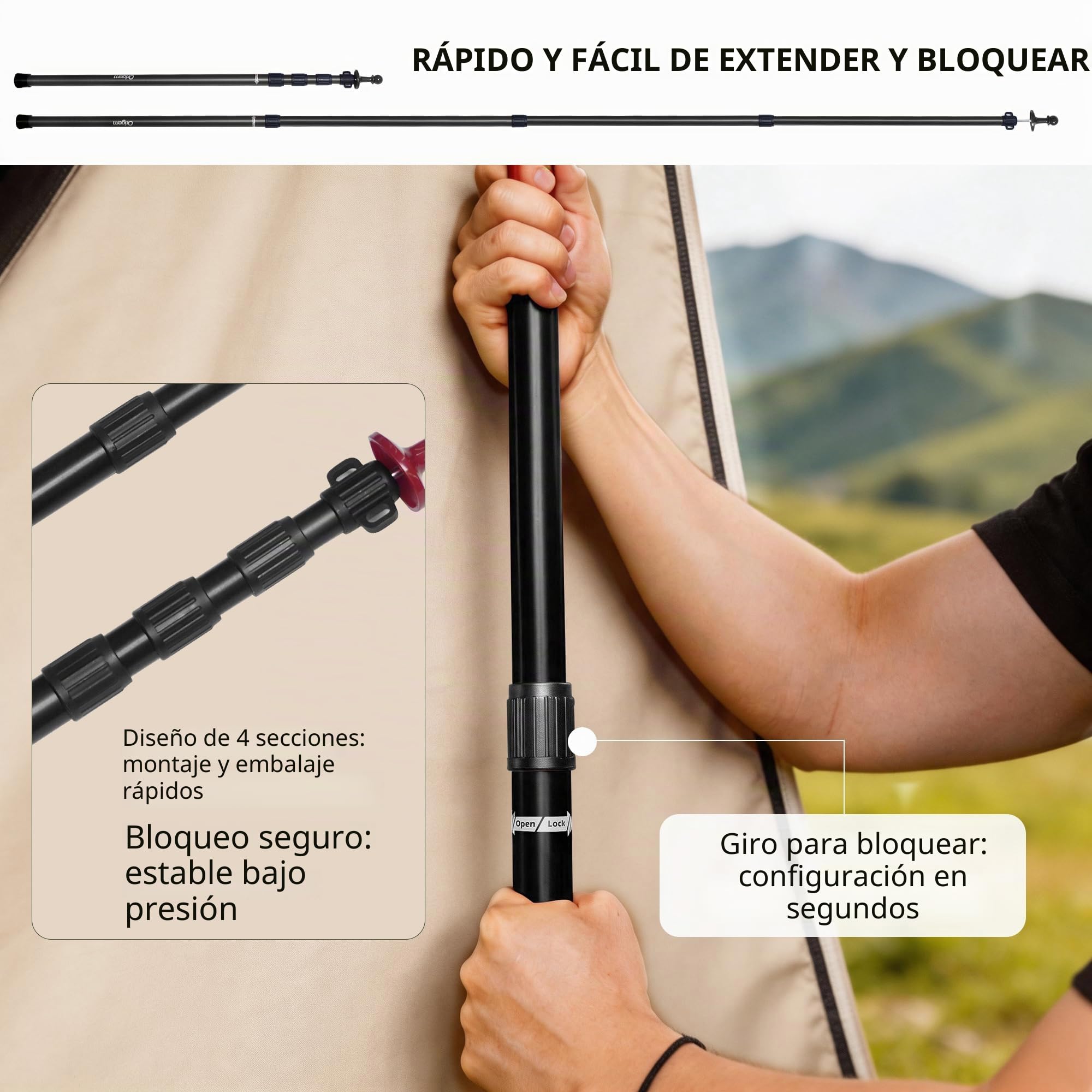 Origem Poste toldo Camping Vela telescópicos Resistentes,Altura de 90 a 280 cm, Postes de Aluminio para toldos y parasoles tarp, Alta Estabilidad,Postes Ligeros para Lonas, Juego de 2