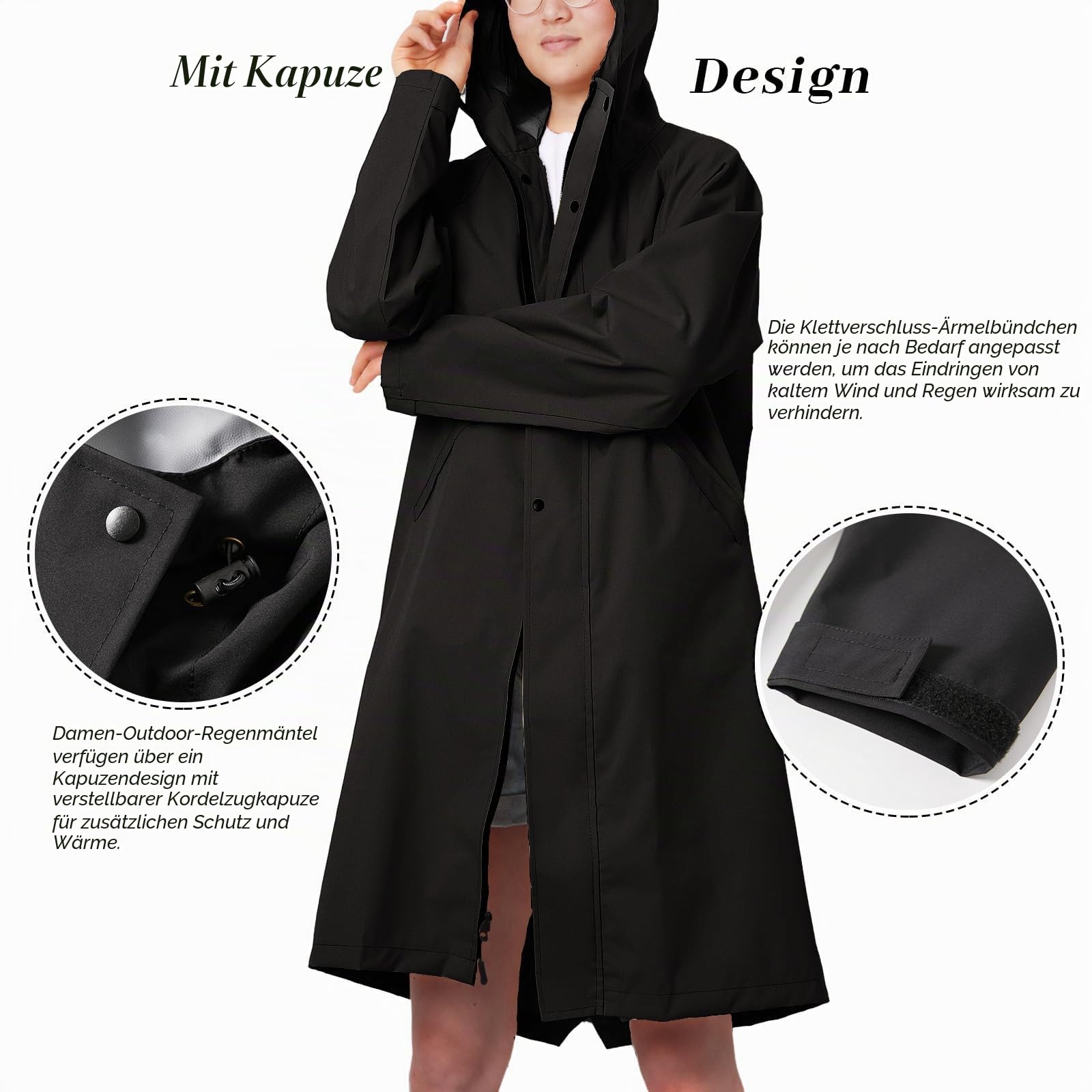 Regenjacken für Frauen Leichter Wasserdichter Regenmantel Lange Regenmäntel mit Kapuze Outdoor Windbreaker Travel Trenchcoat Packable Regenbekleidung