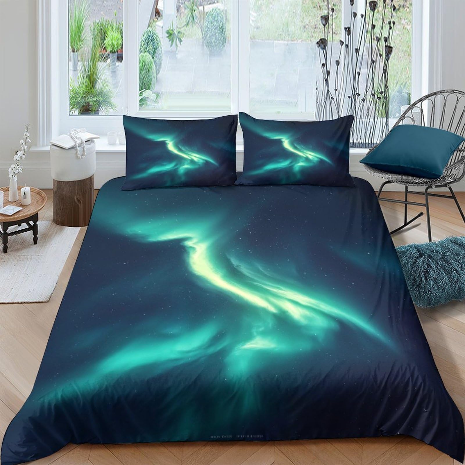 Ctjqhvkz Style-1 3D Printed Aurora Borealis Fitted Sheet Microfiber Soft Modern Northern Lights Bed Cover For Bedroom Dorm Mattress Protection Decor Single（135X200cm）