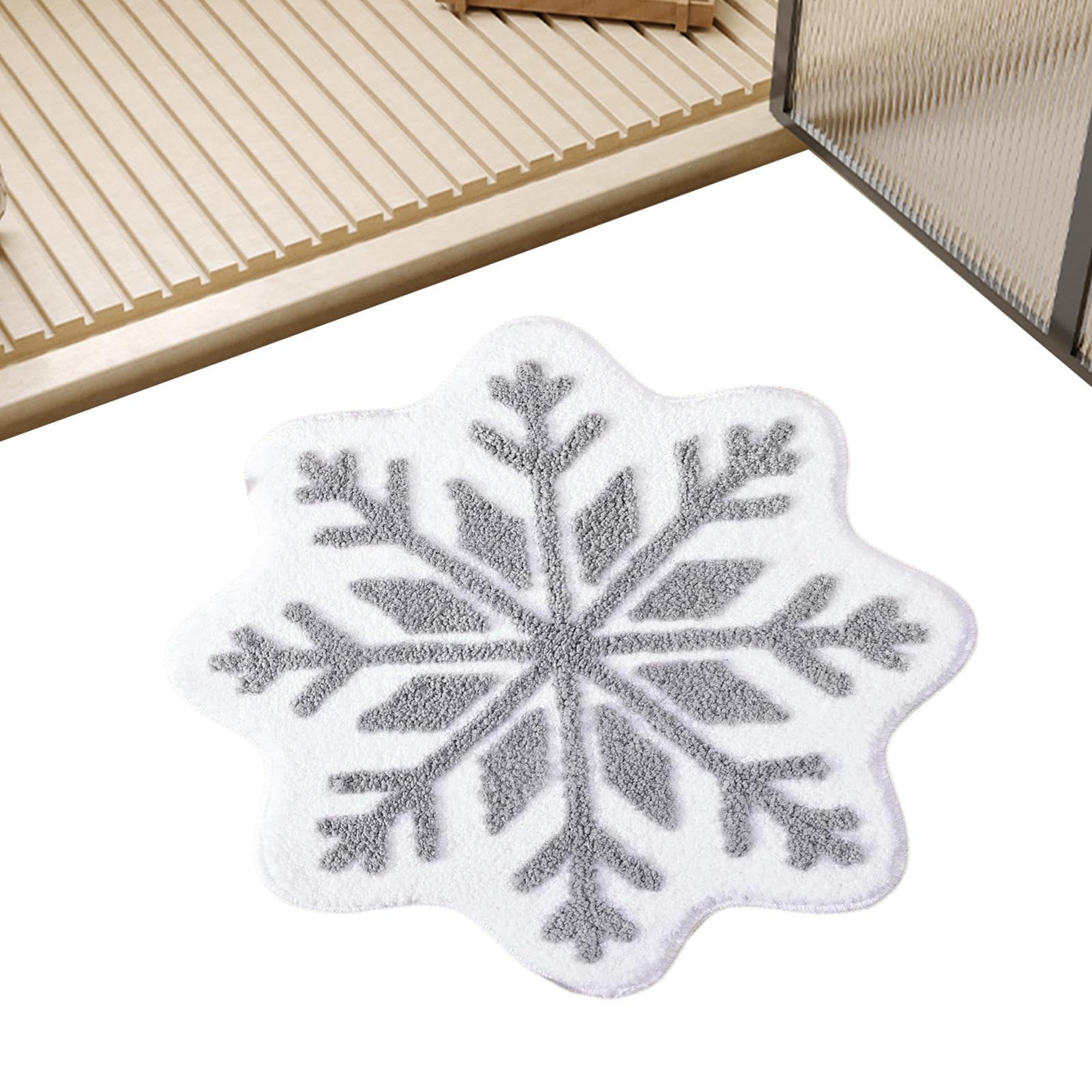 Tapis de bain rond de Noël : flocon de neige antidérapant et doux