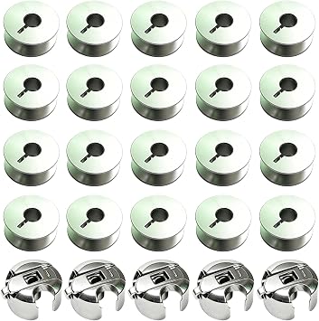 5PCS L Style Bobbin Cases and 20PCS L Style Aluminum Bobbins Replacement for Juki Consew Singer Brother Single Needle Lockstitch Sewing Machine