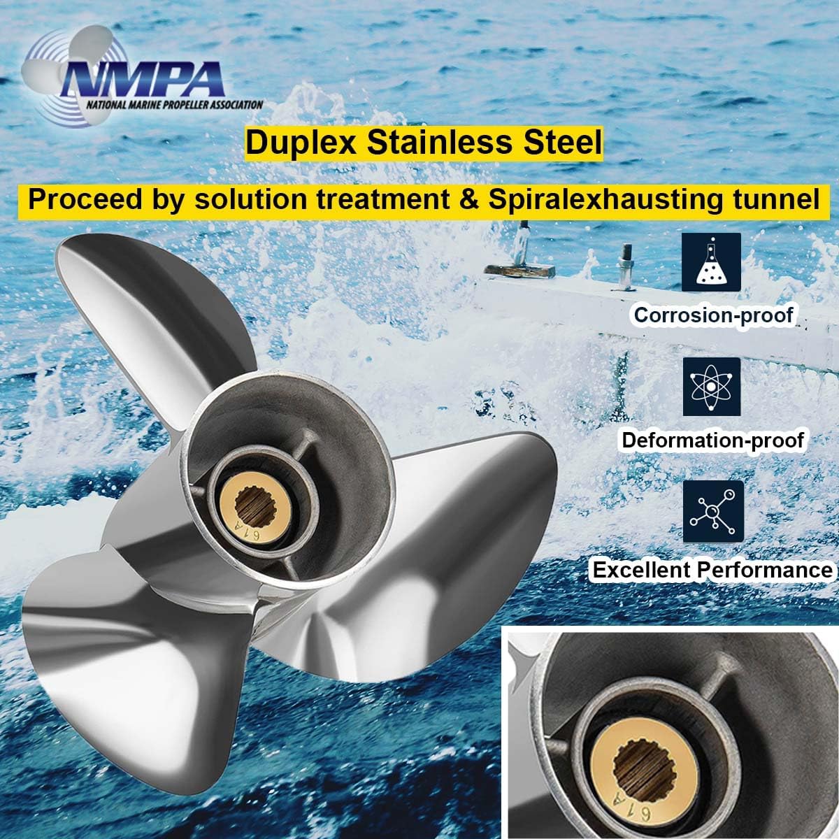 VIF Jason Marine OEM Upgrade Stainless Steel Boat Propeller Compatible with Yamaha 150hp 175hp 200hp 220hp 225hp 250hp F150 F175 F200 F225 Outboard Engines,15 Spline Tooth