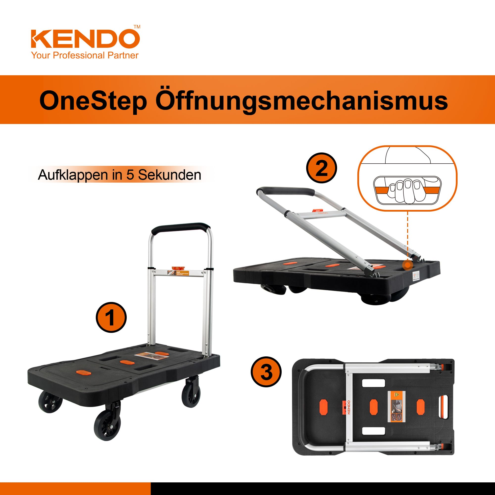 KENDO Plattformwagen klappbar 150kg Teleskop Handgriffe Anti-Rutsch Beschichtung