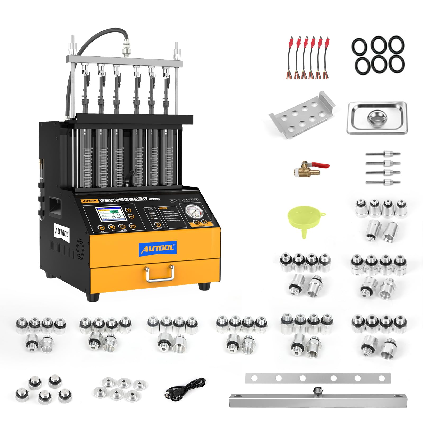 AUTOOL Fuel Injector Cleaner and Tester Machine, Ultrasonic Fuel Injection Cleaner 6 Cylinder for GDI, EFI, FSI, 12V/70V/120V, Color Display, 67.63oz Cleaning Tank, 3 Cleaning Functions 12 Test Modes