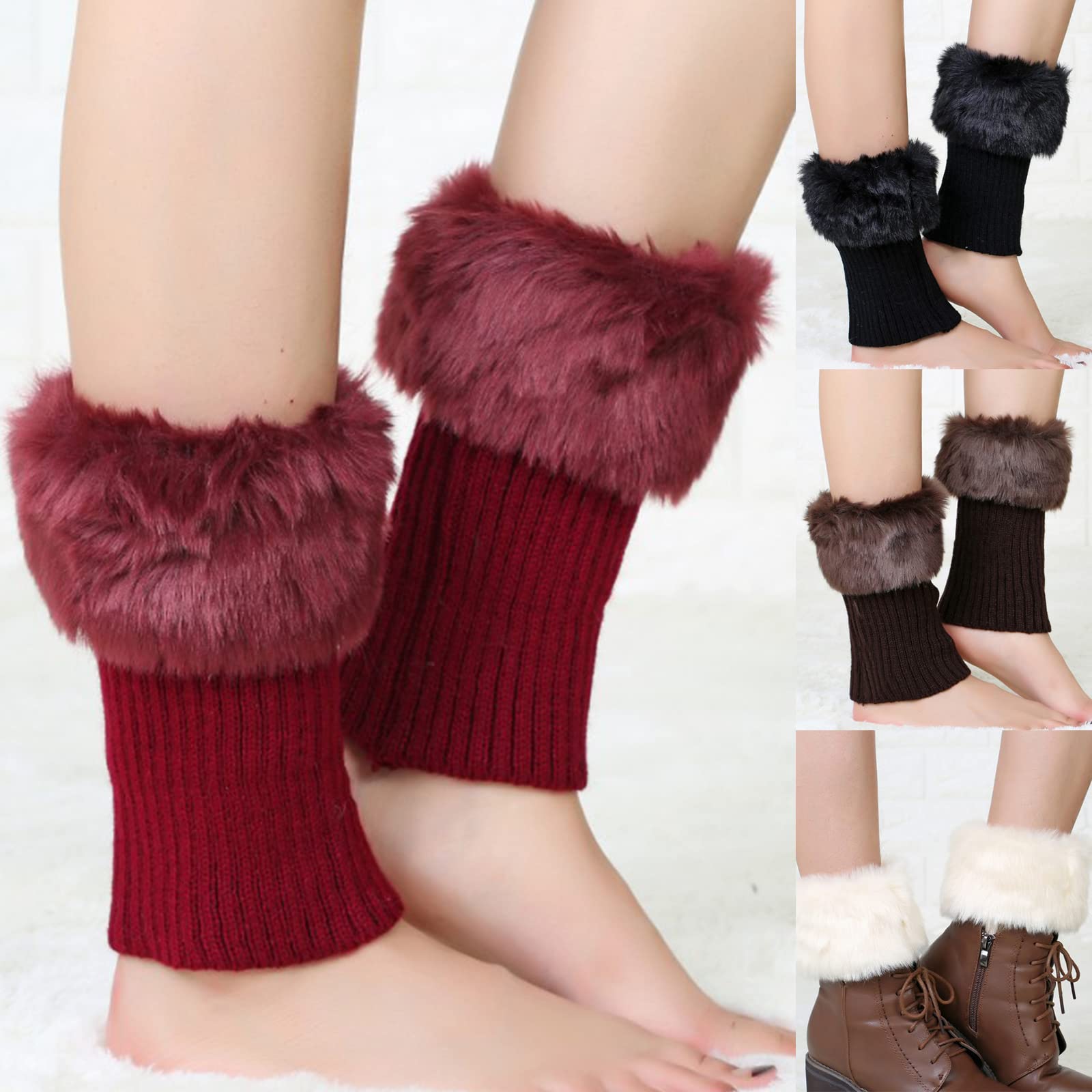 Women Crochet Faux Trim Leg Warmers Short Furry Fuzzy Leg Cuffs Foot