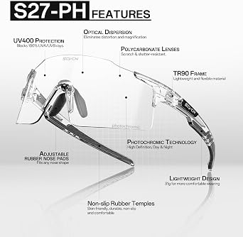SCVCN Photochromic Cycling Glasses Sports Sunglasses Men Women Clear Bicycle MTB UV400 Protection TR90 Frame Bike