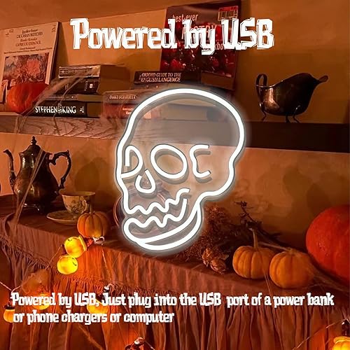 Miniatura 3 de Letreros de neón LED blancos, luces LED de neón USB para pared, decoración de Halloween, sala de juegos, bar, Halloween, Navidad, cumpleaños,