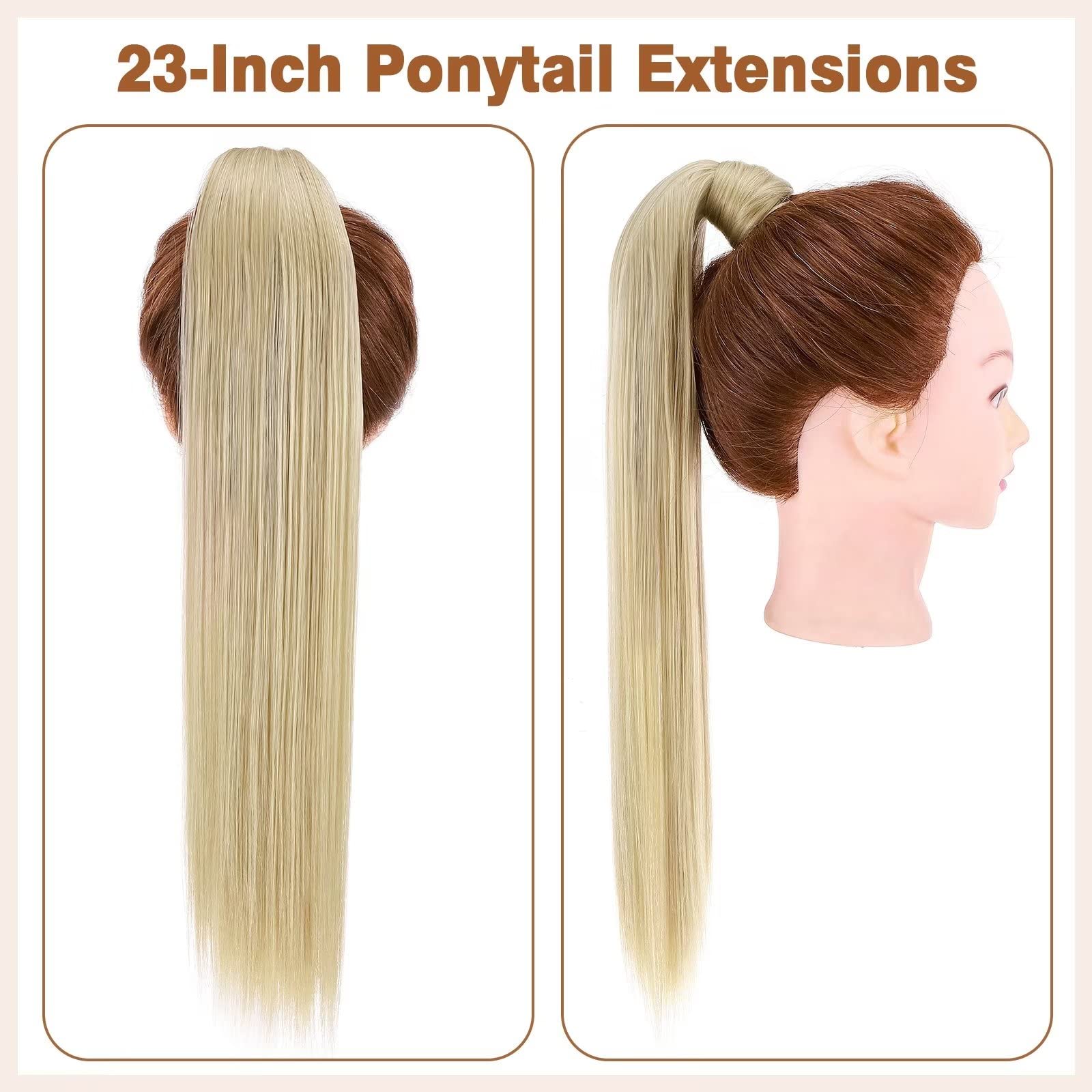 TESS Clip in Ponytail Extension Blonde 23",Hair Extensions Ponytail Synthetic Wrap Around Long Straight Fake Pony Tails Hair Pieces for Women(#24/613) - Image 4