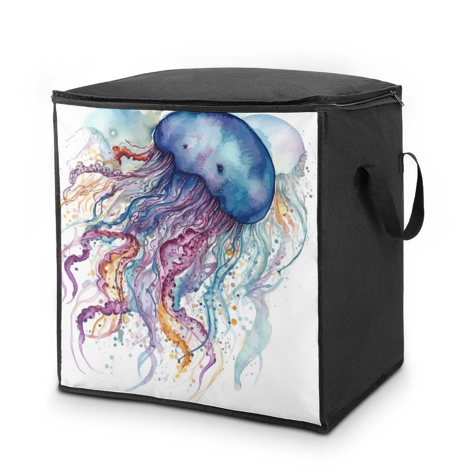 Watercolor Jellyfish Storage Bags Comforter Quilt Blanket Clothes with Zipper & Handles Easy to Fit King Size Comforter Set Closet Under Bed Organizer for Dorm Pillows Bedding 70L
